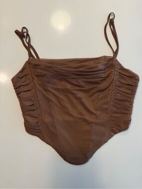 Ruched Brown Crop Cami Top with Adjustable Straps